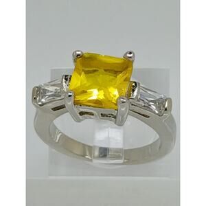 White Gold GP Canary Yellow Princess Cut Sim Diamond CZ Engagement Ring Size 6